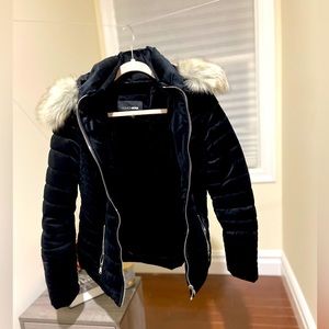 Black puffer coat with hood